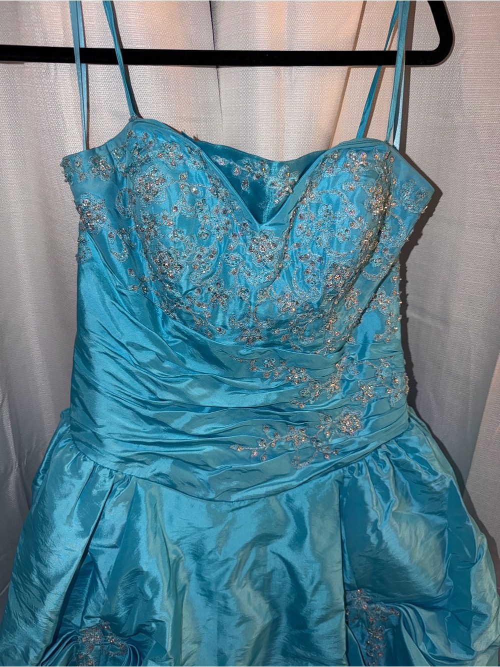 Turquoise Embroidered Spaghetti Strap Party Dress